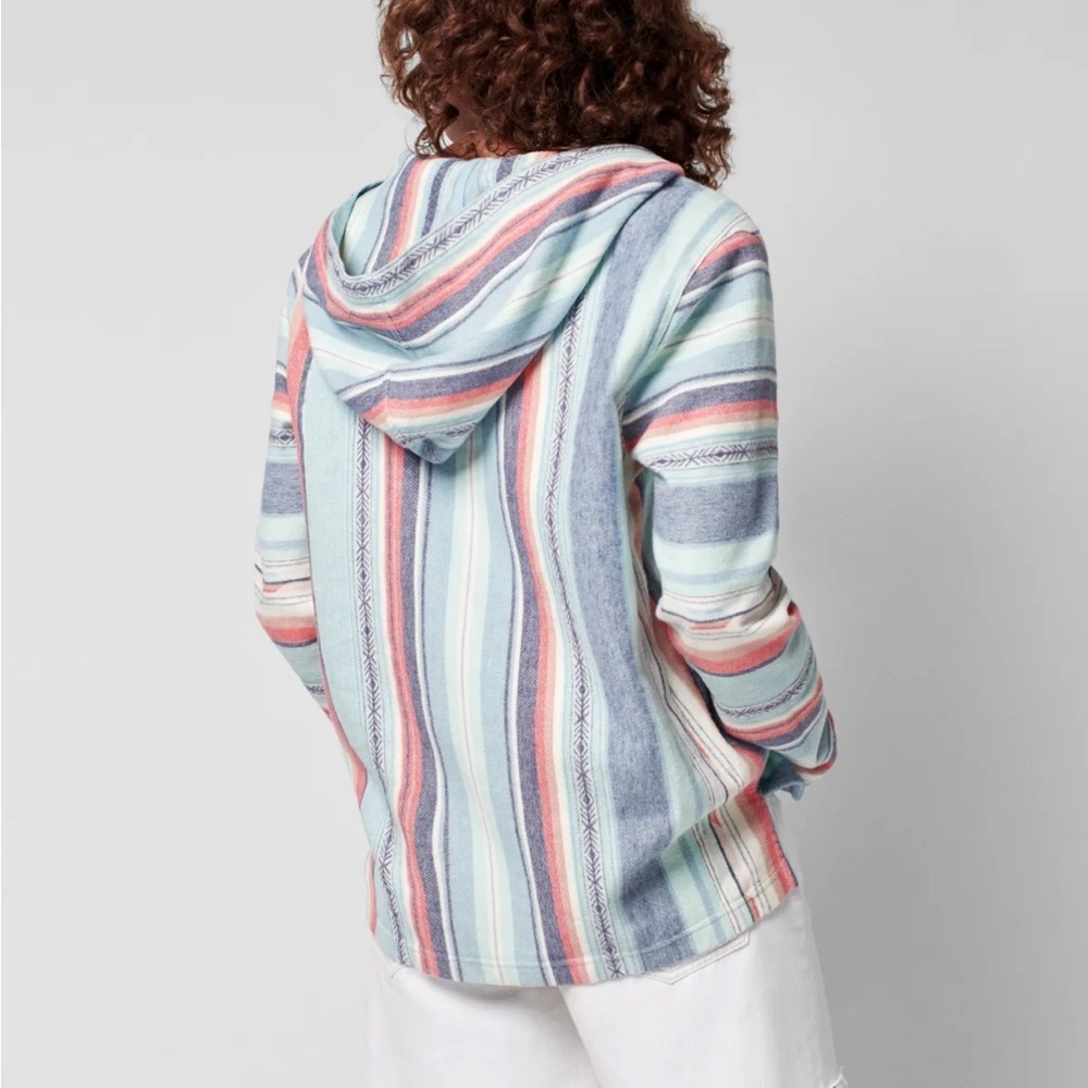 Faherty Baja Poncho sweater pullover hood stripe blue organic cotton medium - Picture 7 of 12